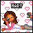 Pixel art buddy icon featuring a cartoon girl with brown hair lying down, surrounded by pink heart shapes and the name "MARY" in block letters above her.