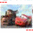 Animated sequence of two cartoon cars: a dark brown vehicle with large eyes and a red car with white headlights, positioned side-by-side against a light blue sky background.