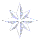 Three identical star-shaped icons with eight points, rendered in light blue and white pixelated patterns on a gray background.