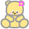 Yellow cartoon bear with pink flower on head shown in four views: front, right side, back, and left side.