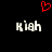 Red pixelated heart symbol above two white 'Kiah' text instances on black background.