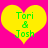 Two identical yellow hearts on a bright pink background with green text reading "Tori & Josh" inside each heart.