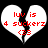 Two identical pixelated white heart shapes with black cracks, red text reading 'luv is 4 suckerz <33', and a black background.