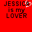 Red background with black pixelated text reading "JESSICA is my LOVER" and a white heart symbol replacing the 'C' in JESSICA.