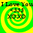 Green and yellow spiral background with repeated text "I Love You" at top, ".<333 XOXO" in center of each quadrant.