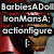 Animated Iron Man action figure head with red and gold armor, visible text overlay on left side of frame.