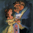 Pixelated image of two figures in formal attire, one holding the other's hand against a dark background.