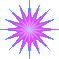 Two pixelated starburst shapes with radiating spikes, one pink-purple gradient and the other blue-purple gradient, on a gray background.