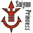 Red and gray pixelated icon with a central arrow-like shape flanked by curved elements, accompanied by gray pixelated text on the right.