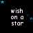 Black background with repeated white text 'wish on a star' and scattered blue stars in various positions across the frame.