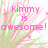 Pixelated image with pink text reading 'Kimmy is awesome!' over a soft pink and green floral background.