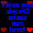 Blue pixelated text on black background with red heart symbols, repeating 'I love you alecc<3 ariana was here!' in two