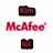 Pixelated red text and dark red icons on white background with gray section; top icon shows 'Kim', middle text reads 'McAfee', bottom icon shows 'LOL' in red.