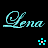 Pixelated cyan text 'Lena' with a stylized swirl on black background, plus four cyan squares and one pink square in bottom-right corner.