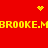 Red background with yellow pixelated text 'BROOKE.MBROOKE.M' repeated twice, a yellow heart icon above, and two yellow dot clusters in a vertical arrangement.