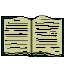 Four pixelated book illustrations in a showing sequential page-turning animation frames with dark blue borders and beige pages