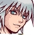 Pixelated close-up of a character with light skin, blue eyes, and brown spiky hair against a light blue background.