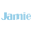 Two side-by-side pixelated text displays of 'Jamie' on white and blue backgrounds with distinct color schemes.