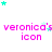 A static digital image displays repeated text 'veronica's icon' in bright pink with scattered cyan and light blue stars on a white background.