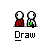 Pixel art animation of two figures in red and white clothing with green accents, performing sequential actions against a gray background.