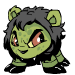 Green-skinned cartoon creature with dark gray hair and small ears in nine pixel-art poses showing facial expressions from smiling to shouting.