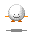 Pixelated egg-shaped character with gray gradient, white top, orange limbs, and brown feet in four static poses against light gray background.
