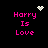 Pixelated text 'Harry Is Love' in bright pink on black background with animated white pixel symbols above and around the text.