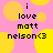 Pixelated text on pink background with yellow circles, repeating 'i love matt nelson<3' in four identical sections.