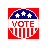 A 48x48 pixel buddy icon featuring a patriotic shield design with red, white, and blue colors and the word "VOTE" in bold red letters on a white background, alongside green text reading "OriginalIcons.com" on a dark green background.