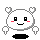 Pixelated white character with heart-shaped ears, black square eyes, red cheeks, and a smiling mouth on gray background.