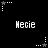 Black background with white pixelated text 'Necie' repeated in six positions, surrounded by small star and dot patterns that alternate between gray and white.