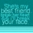 Pixelated image with teal and blue sections containing text fragments, including "She's my best friend" and "BFFFFFFFFFFs", on a solid blue background.