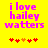 Yellow background with pink text reading 'i love hailey watters' and five pixelated hearts below, two versions showing heart animation changes.