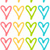 Pixelated heart-shaped icons in four colors arranged in a grid, each with distinct line styles and color variations.