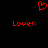 Red pixelated heart symbol above two identical red 'Love:' text strings on black background.