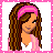 Pixel art buddy icon featuring a cartoon woman with long brown hair and pink headband on left, next to text "Pink is Pimp!" in pixelated font on right, all within pink dotted border.