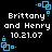 Pixelated text displays 'Brittany and Henry 10.21.07' with blue square corner decorations on a black background.