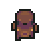 Pixel art character with brown hair, purple top, and orange accents, shown in two side-by-side poses against a gray background.