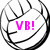 Three volleyball-shaped icons with black outlines and pink text: "VB!" on top-left, "Mallory" on top-right, and "#10" on bottom-left, all on white background.