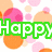Pixelated image with pink and orange circles on white background, displaying text "Happy Valentine's Day!" in green, purple, and cyan lettering.