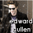 Pixelated image of a person wearing dark sunglasses and a dark jacket over a light shirt, with text overlay reading 'edward cullen' in white lowercase letters.