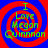 Four identical display red and blue spiral backgrounds with green text reading "I Love Megan Quinman" in a pixelated font