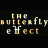 Pixelated static image of text reading "the butterfly effect" in yellow and white tones on a black background, with visible dithering and low-resolution artifacts.