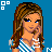 Pixel art contact sheet showing three frames of an animated icon featuring a cartoon woman in blue-and-white striped top and gray pants with text "can't get you off my mind" below each frame.