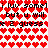 Red heart pattern with black text repeating 'i luv somel i luv some1 but u will x 2 guess' across white background.