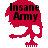 Pixelated icon with 'Insane Army' text over a stylized figure, showing color variations across four