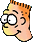 Pixelated cartoon head with orange spiky hair, yellow face, and black outlines showing three distinct eye expressions against gray background.