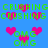Pixelated green text and pink hearts on blue background, repeating 'CRUSHING' and 'OMG' with heart symbols in a static pattern.