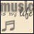 A static image with 'music is my life' text and a musical note symbol on a beige background.
