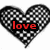 Two heart-shaped icons with checkered patterns display text: 'love' in red, 'is an' in white, and 'under statement' in white across the bottom.